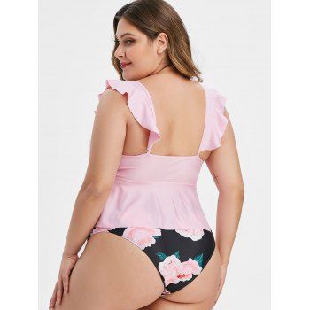 Kaufen Plus Size Front Cinched Floral Print Tankini Swimsuit. Bild