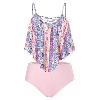 

Plus Size Bohemian Printed Tankini Swimsuit, Pig pink