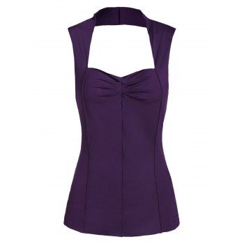 

Cut Out Ruched Solid Tank Top, Purple