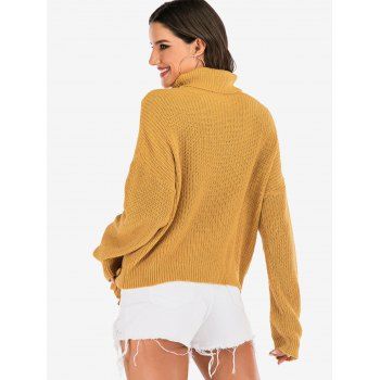 

Turtleneck Lace-up Drop Shoulder Ribbed Sweater, Orange gold