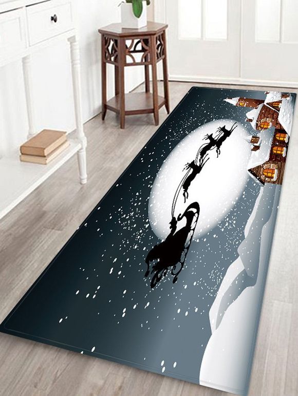 Tapis de Sol Absorption d'Eau de Noël Motif de Château de Traîneau de Lune et de Nuit - multicolor W24 X L71 INCH