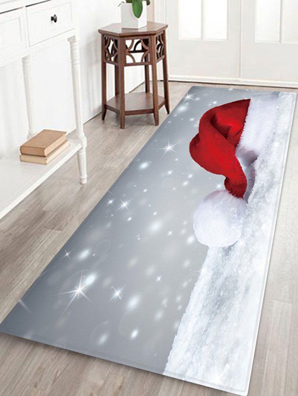 

Christmas Hat Snowfield Pattern Water Absorption Area Rug, Multi