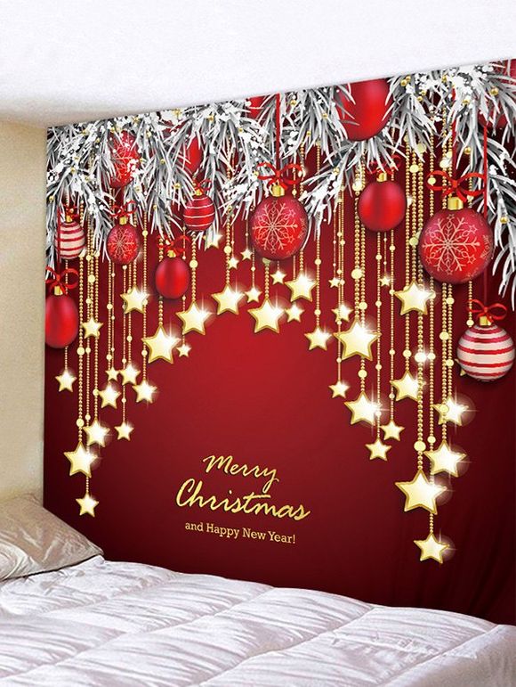 Tapisserie Murale Pendante Art Décoration Boule de Noël et Etoile Imprimés - multicolor W91 X L71 INCH