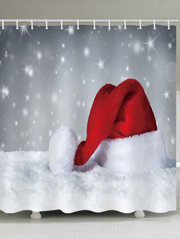 Rideau de Douche Imperméable Chapeau de Noël et Traîneau Imprimés pour Salle de Bain - multicolor W71 X L79 INCH