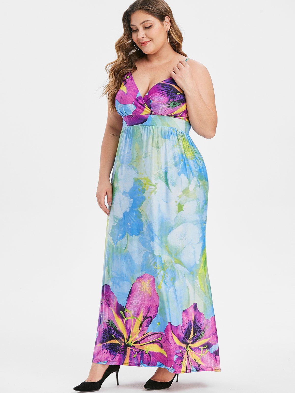 [36% OFF] 2020 Floral Shirred Plus Size Maxi Cami Dress In BLUE | DressLily