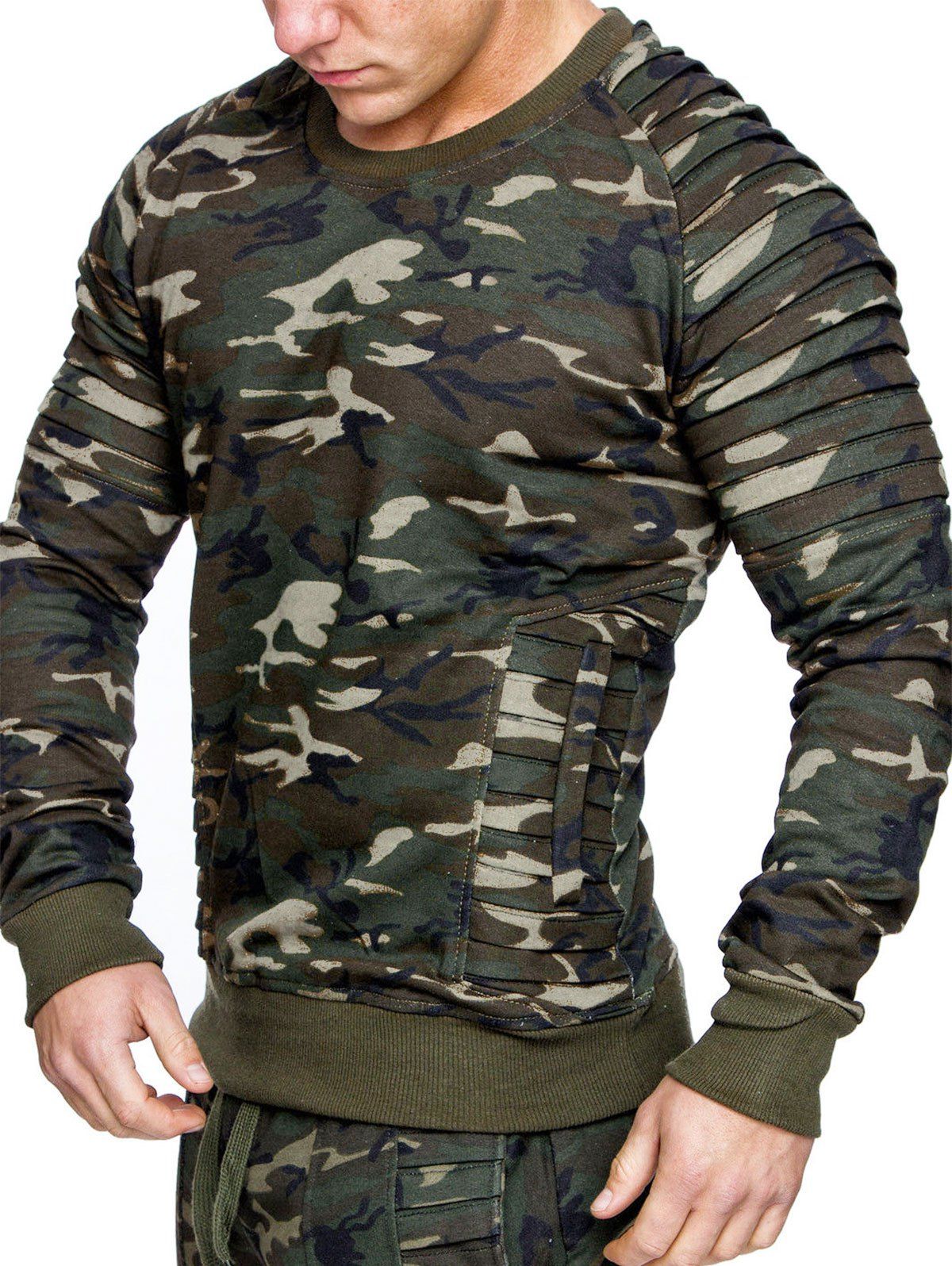 Sweat-shirt Décontracté Panneau Drapé Design - Vert Camouflage 2XL