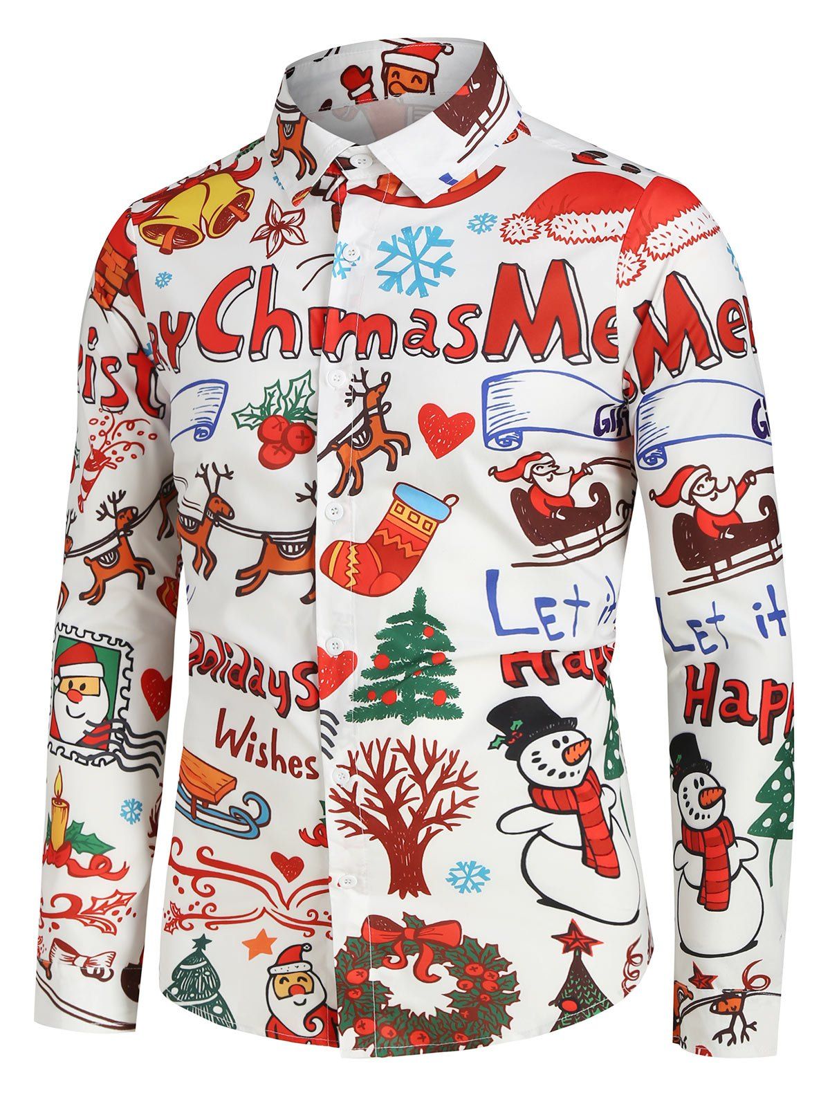 Plus Size Christmas Cartoon Print Button Up Shirt - WHITE 2XL