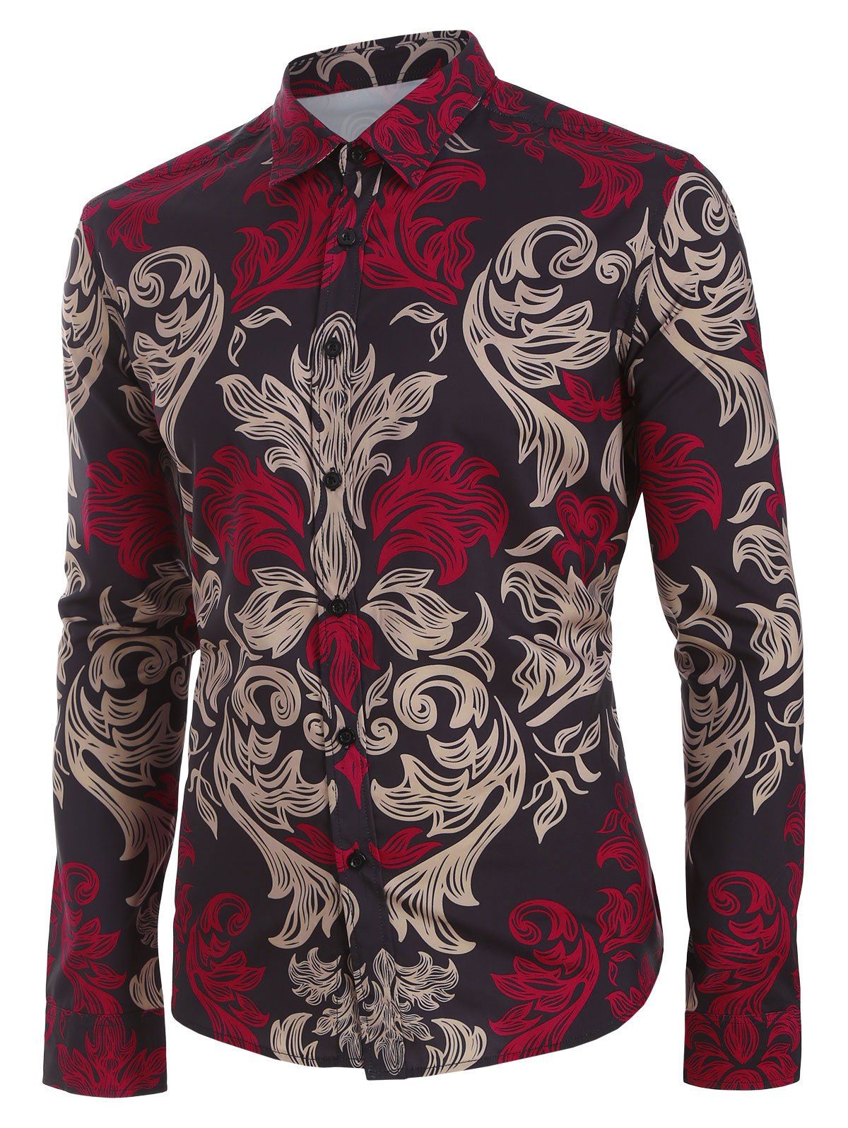 

Plus Size Contrast Flower Print Long Sleeve Shirt, Black