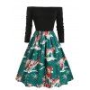 Robe de Noël Cerf et Flocon de Neige Imprimés Epaule Dénudée Grande Taille - Aigue Marine Moyenne 4X