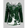 Ensemble de T-Shirt Cerf de Noël et Flocon de Neige à Manches Longues et de Débardeur en Dentelle - Aigue Marine Moyenne XL