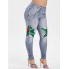 Legging 3D Etoile Joyeux Noël à Taille Haute de Grande Taille - Bleu 3X