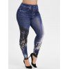 Legging 3D Arbre Imprimé à Taille Haute Grande Taille - Bleu L