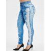 Legging en Dentelle 3D Imprimée à Taille Haute de Grande Taille - Bleu Toile de Jean L