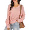 V Neck Lace-up Open Knit Ribbed Sweater - PINK S