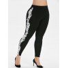 Legging Fuselé en Dentelle Insérée à Taille Haute de Grande Taille - Noir 2X