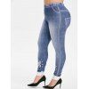 Legging Moulant Nœud Papillon Imprimé de Grande Taille à Pois - Bleu gris 4X