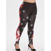 Legging Flocon de Neige Père Noël Imprimé à Taille Elastique de Grande Taille - Noir 2X