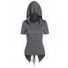 T-shirt à Capuche Haut Bas Chiné Fendu au Dos à Lacets - Gris fumée 2XL