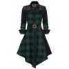 Empiècements en dentelle à carreaux Imprimer Asymétrique Robe chemise - Vert Mer Moyen XL