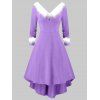 Robe de Noël Tricotée Panneau en Fausse Fourrure à Manches Longues Grande Taille - Pourpre Moyen 5X