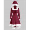 Robe à Capuche Tricotée Panneau en Fausse Fourrure de Grande Taille à Lacets - Rouge Vineux M