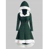 Robe à Capuche Tricotée Panneau en Fausse Fourrure de Grande Taille à Lacets - Vert Forêt Moyen 2X