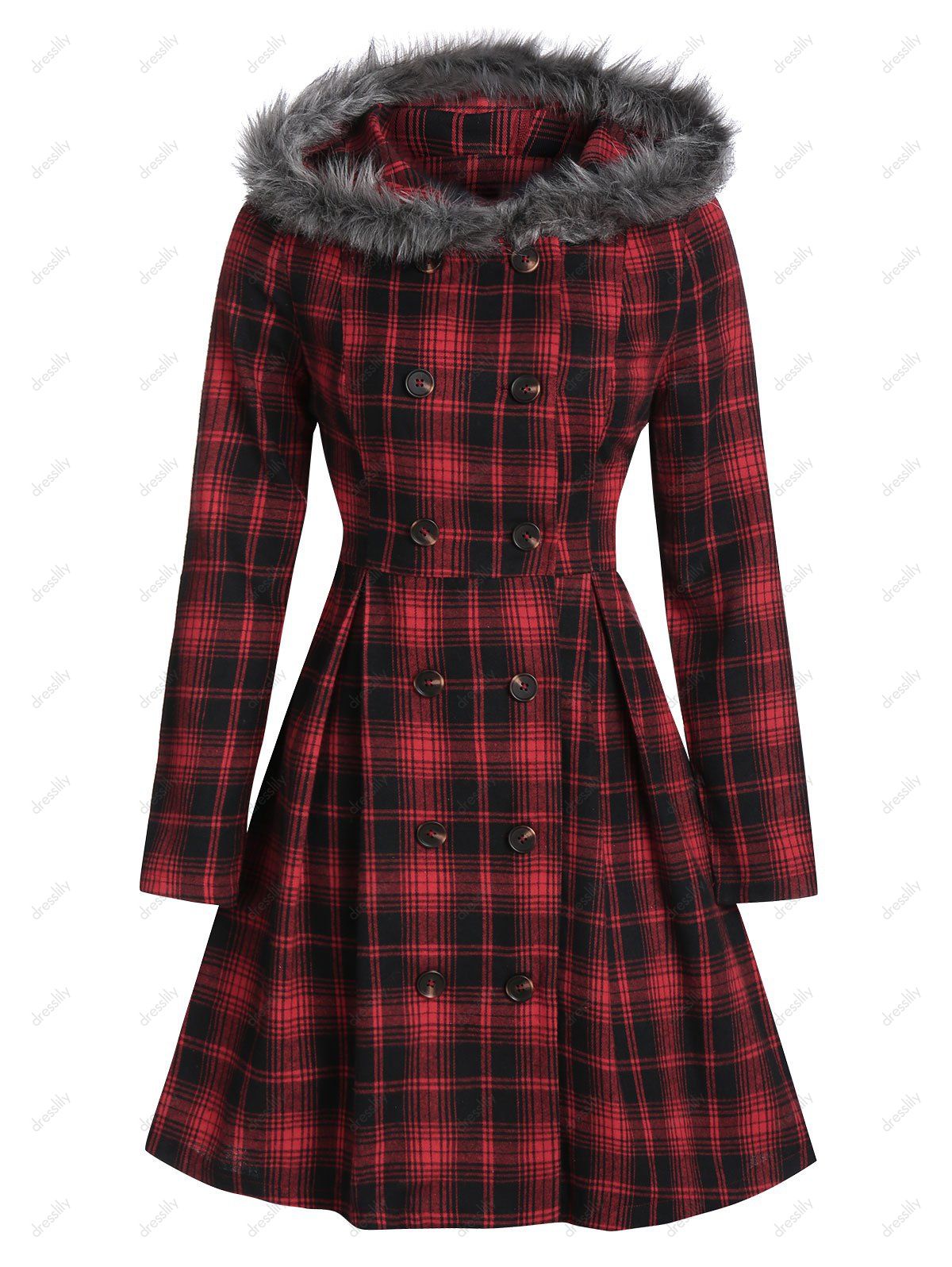 [37 OFF] 2021 Double Breasted Fur Hooded Long Coat In Multicolor A