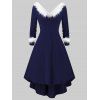Robe de Noël Tricotée Panneau en Fausse Fourrure à Manches Longues Grande Taille - Ardoise bleue foncée L