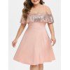 Robe de Soirée à Paillettes à Epaule Dénudée Grande Taille - Rose L