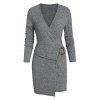 Mini Robe Surperposée Asymétrique Côtelée Anneau en O - Gris Clair XL