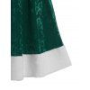 Plus Size Christmas Bowknot Embellished Contrast Velvet Midi Dress - SEA TURTLE GREEN 3X