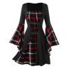 Robe à Carreaux avec Manches en Cloche et Lacets Grande-Taille - Noir 3X