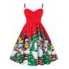 Robe de Noël Rétro Epinglée Imprimée de Grande Taille - Rouge 5X