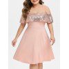 Plus Size Cold Shoulder Sequin Party Dress - ROSE M