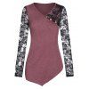 Haut Asymétrique Boutonné en Dentelle Manches Longues à Col V - multicolor A 2XL