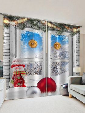 Christmas Snowman Ball Pattern Window Curtains