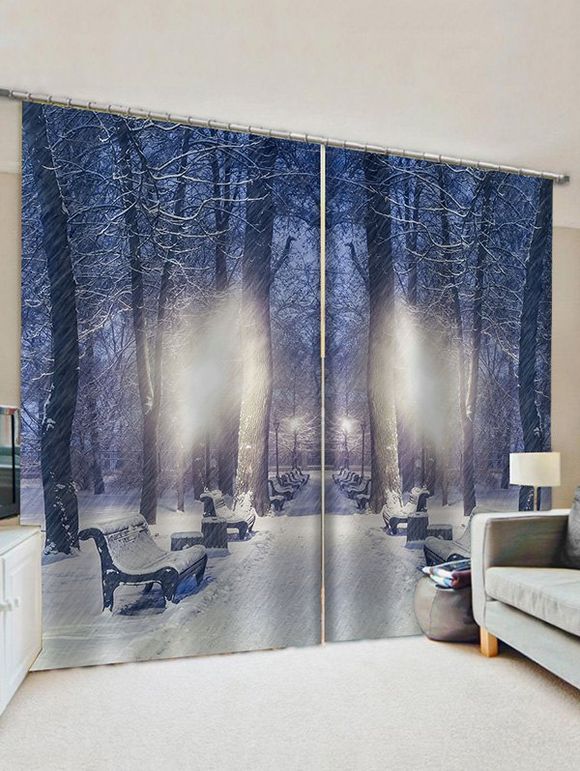 Rideaux de Fenêtre de Noël Motif de Neige et de Nuit - multicolor W33.5 X L79 INCH X 2PCS