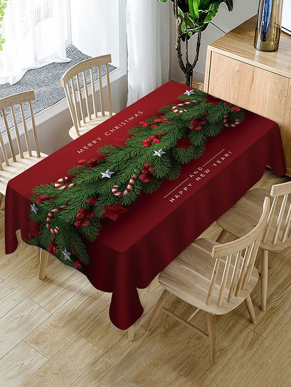 Nappe de Table Joyeux Noël et Bon Nouvel An en Tissu - Rouge Vineux W55 X L71 INCH