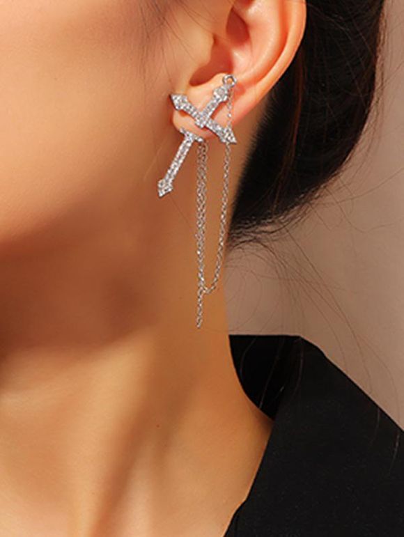 Boucles d'Oreilles à Chaîne avec Strass - Argent 