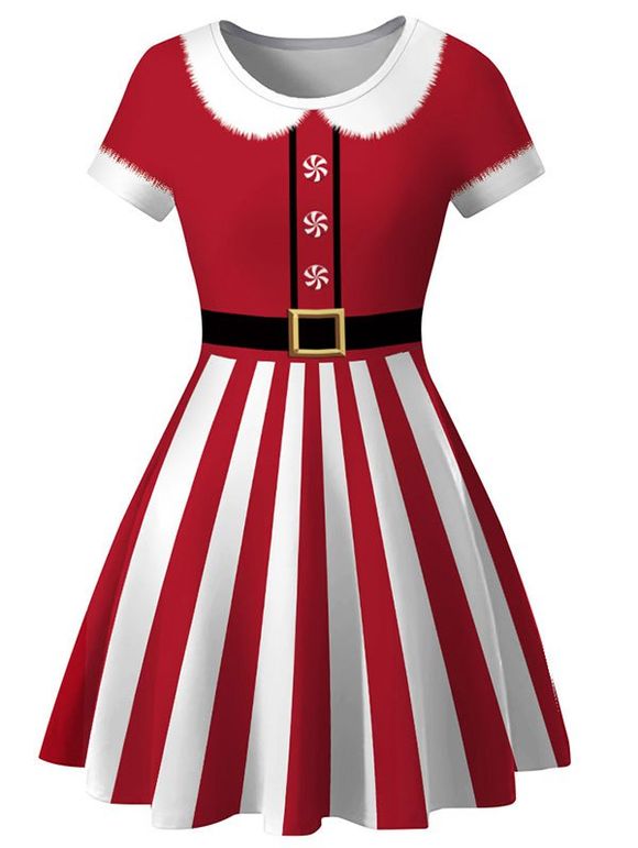 Robe de Noël Longueur à Genou 3D Imprimé - multicolor D S