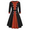 Robe en Blocs de Couleurs avec Bouton de Grande Taille à Col Rond - Noir 1X
