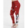 Legging de Noël 3D Bonhomme de Neige et Flocon de Neige Imprimés Grande Taille - Rouge Lave 4X