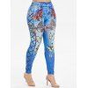 Legging 3D Papillon Brillant Imprimé à Taille Haute de Grande Taille - Bleu 5X