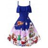 Robe Trapèze de Noël Vintage Imprimée Grande Taille - Bleu Cobalt 2X