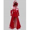 Sweat à Capuche de Noël Haut Bas Flocon de Neige Imprimé Grande Taille - Rouge 5X