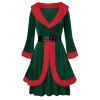 Robe de Noël Grande Taille en Fausse Fourrure en Velours à Œillets - Vert Forêt Moyen 4X