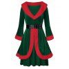 Robe de Noël Grande Taille en Fausse Fourrure en Velours à Œillets - Vert Forêt Moyen 3X