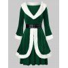 Robe de Noël Grande Taille en Fausse Fourrure en Velours à Œillets - Vert Mer Moyen L