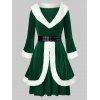 Robe de Noël Grande Taille en Fausse Fourrure en Velours à Œillets - Vert Mer Moyen 2X