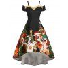 Robe de Soirée Chien et Sapin de Noël Imprimés à Epaule Dénudée à Paillettes - Noir XL